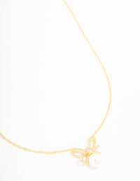 Large Real Gold Plated Cubic Zirconia Looped Bow & Freshwater Pearl Necklace - link has visual effect only