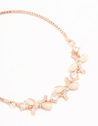 Rose Gold Plated Trio Woven Cubic Zirconia Pink Bows Toggle Bracelet - link has visual effect only