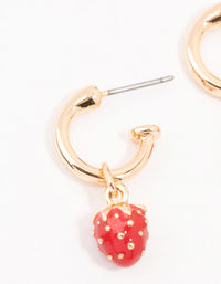 Gold Enamel Strawberry Huggie Earrings - link has visual effect only