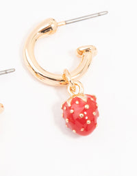 Gold Enamel Strawberry Huggie Earrings - link has visual effect only