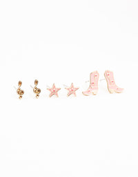 Gold Star Cow Girl Earrings 3-Pack - link has visual effect only