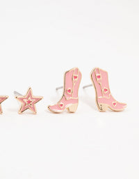 Gold Star Cow Girl Earrings 3-Pack - link has visual effect only