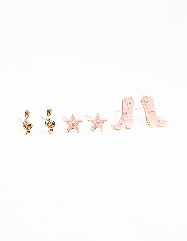 Gold Star Cow Girl Earrings 3-Pack