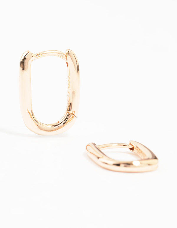 Rose Gold Plated Sterling Silver Sleek Oval Huggie Earrings