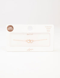 Rose Gold Plated Sterling Silver Heart Link Bracelet - link has visual effect only