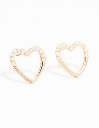 Rose Gold Plated Sterling Silver Pave Set Cubic Zirconia Heart Stud Earrings - link has visual effect only