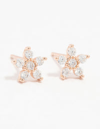 Rose Gold Plated Sterling Silver Cubic Zirconia Flower Stem Stud Earrings - link has visual effect only