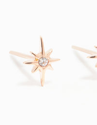 Rose Gold Plated Sterling Silver Mini Starburst Cubic Zirconia Stud Earrings - link has visual effect only