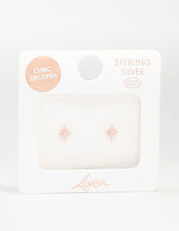 Rose Gold Plated Sterling Silver Mini Starburst Cubic Zirconia Stud Earrings - link has visual effect only