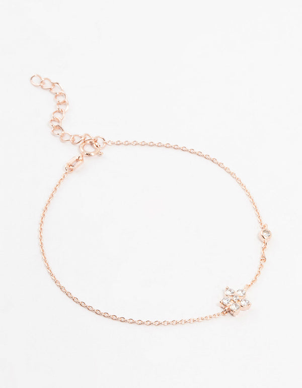 Rose Gold Plated Sterling Silver Cubic Zirconia Flower Bracelet