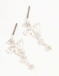 Silver Plated Cubic Zirconia Bow & Mini Flower Drop Earrings - link has visual effect only