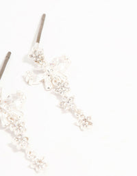 Silver Plated Cubic Zirconia Bow & Mini Flower Drop Earrings - link has visual effect only