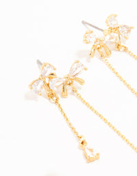 Real Gold Plated Cubic Zirconia Double Bow & Chain Earrings - link has visual effect only