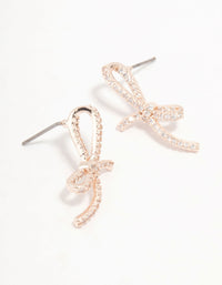 Rose Gold Plated Pave Set Cubic Zirconia Skinny Bow Stud Earrings - link has visual effect only