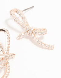 Rose Gold Plated Pave Set Cubic Zirconia Skinny Bow Stud Earrings - link has visual effect only