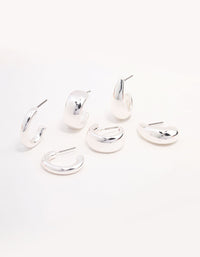 Silver Plated Chunky Hoop Earrings 3-Pack - link has visual effect only