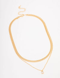 Gold Plated Diamante Curb Chain Layered Necklace - link has visual effect only