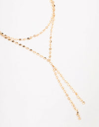 Gold Plated Round Link Layered Y-Necklace - link has visual effect only