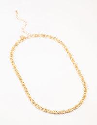 Gold Plated Scroll Chain Link Necklace - link has visual effect only