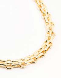 Gold Plated Chunky Link Chain Necklace - link has visual effect only