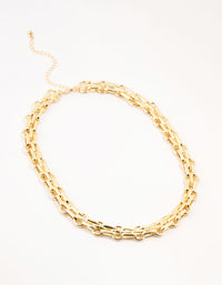 Gold Plated Chunky Link Chain Necklace - link has visual effect only