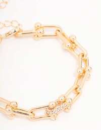 Gold Plated U Link Diamante Chain Bracelet - link has visual effect only