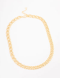 Gold Plated Flat Double Link Necklace - link has visual effect only