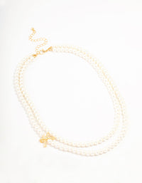 Real Gold Plated Layered Freshwater Pearl Strand Bow Necklace - link has visual effect only