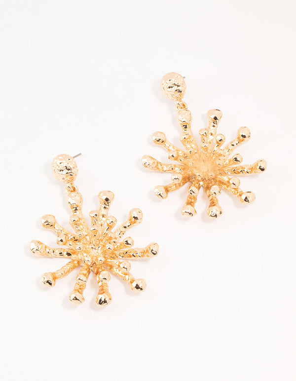 Gold Molten Burst Drop Earrings