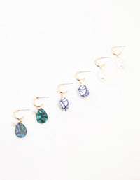 Blue Bead & Pearl Dangle Earrings 3-Pack - link has visual effect only