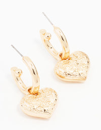 Gold Heart Drop Hoop Earrings - link has visual effect only