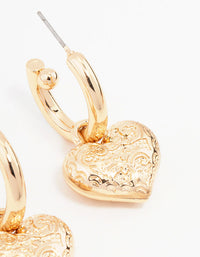 Gold Heart Drop Hoop Earrings - link has visual effect only