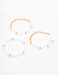 Gold Beaded Pearl Stretch Bracelet Pack - link has visual effect only