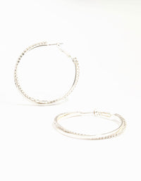 Silver Smooth Cup Chain Diamante Hoop Earrings - link has visual effect only