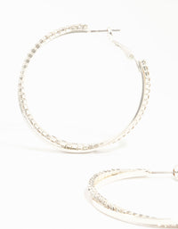 Silver Smooth Cup Chain Diamante Hoop Earrings - link has visual effect only