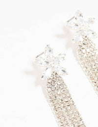 Diamante Floral Cup Chain Drop Silver Earrings - link has visual effect only