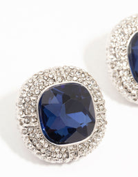 Silver Large Blue Diamante Stud Earrings - link has visual effect only