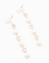 Gold Plated Alternating Pearl & Cubic Zirconia Drop Earrings - link has visual effect only