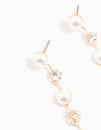 Gold Plated Alternating Pearl & Cubic Zirconia Drop Earrings - link has visual effect only