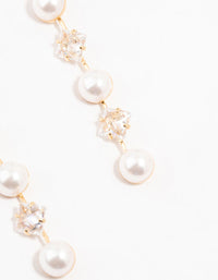 Gold Plated Alternating Pearl & Cubic Zirconia Drop Earrings - link has visual effect only