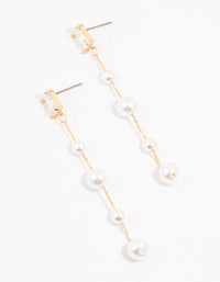 Gold Plated Baguette Station Mixed Pearl Earrings - link has visual effect only