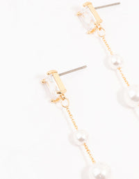 Gold Plated Baguette Station Mixed Pearl Earrings - link has visual effect only