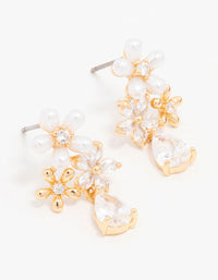 Gold Plated Trio Flower Pear Drop Earrings - link has visual effect only