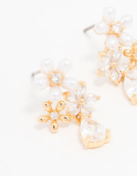 Gold Plated Trio Flower Pear Drop Earrings - link has visual effect only