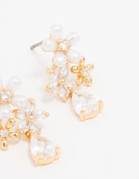 Gold Plated Trio Flower Pear Drop Earrings - link has visual effect only