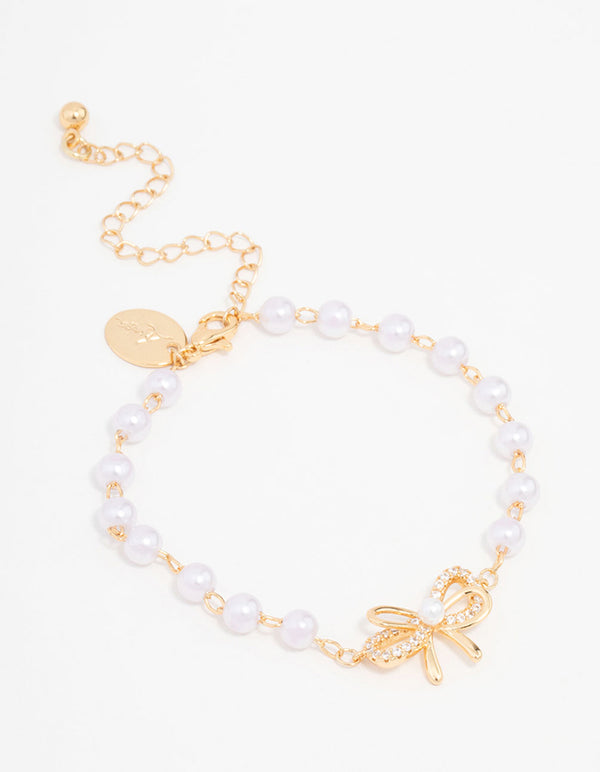 Gold Station Pearl Double Bracelet