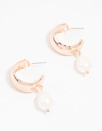 Rose Gold Plated Chunky Pearl Hoop Earrings - link has visual effect only