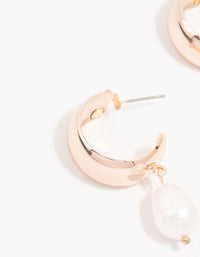 Rose Gold Plated Chunky Pearl Hoop Earrings - link has visual effect only