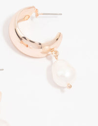 Rose Gold Plated Chunky Pearl Hoop Earrings - link has visual effect only