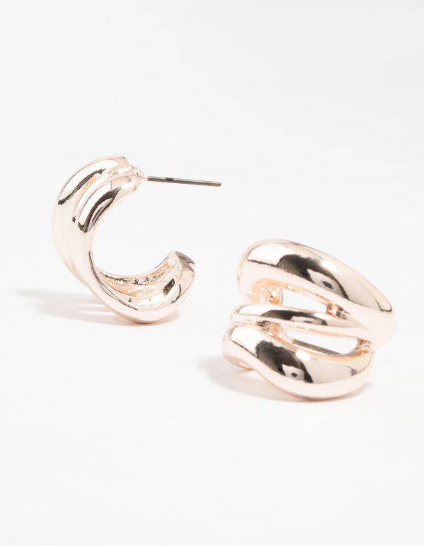 Rose Gold Plated  Open Wavy Stud Earrings